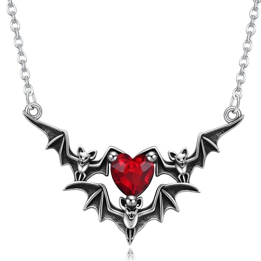 Black Silver Gothic Clavicle Chain Zinc Zinc Alloy Halloween Heart Choker Bat Wings Pendant Necklace Casual