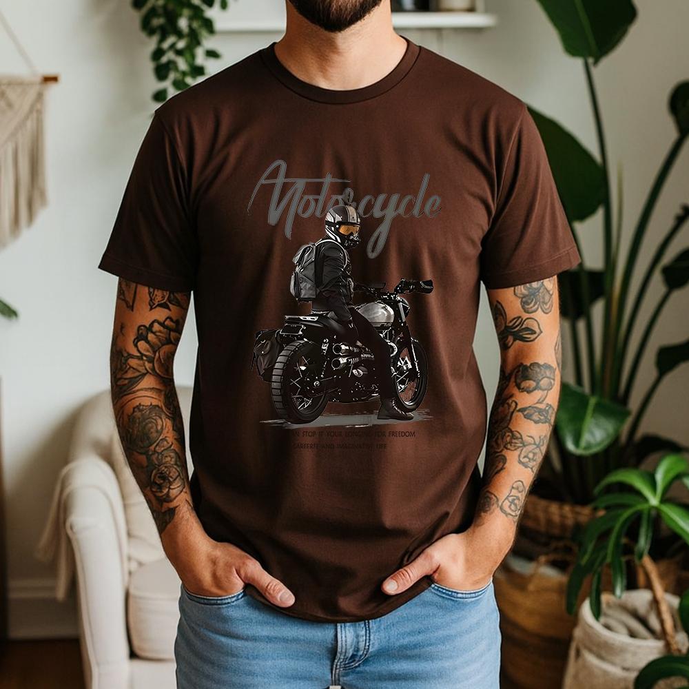 New Summer Unisexs 100 Pure Cotton TShirt Motorcycle Longing For Freedom Vintage Biker Style Casual Breathable Short Sleeve