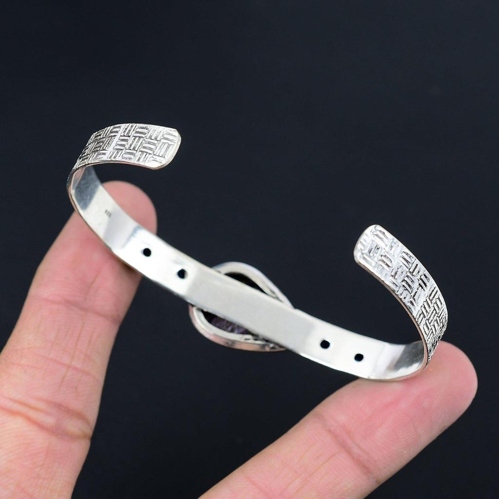 Pear Purpurite Gemstone Blue Topaz 925 Silver Mother Art Deco Artisan New Bangle