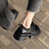 Wind Big Head Small Leather Shoes Women's Spring New Square Head Retro College Style Heightened Thick-soled Lace-up Single Shoes