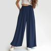 Spring Summer Autumn Elastic Wide Band Leg Pants Female Solid Wide Full Length Pants Casual Ladies Trousers Plus Size