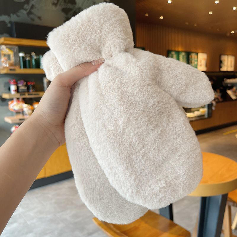 Thicken Plush Soft Winter Fingerless Gloves Women WarmFur Fuzzy Mittens Cold Protection Velvet Lining Outdoor Fluffy Gloves