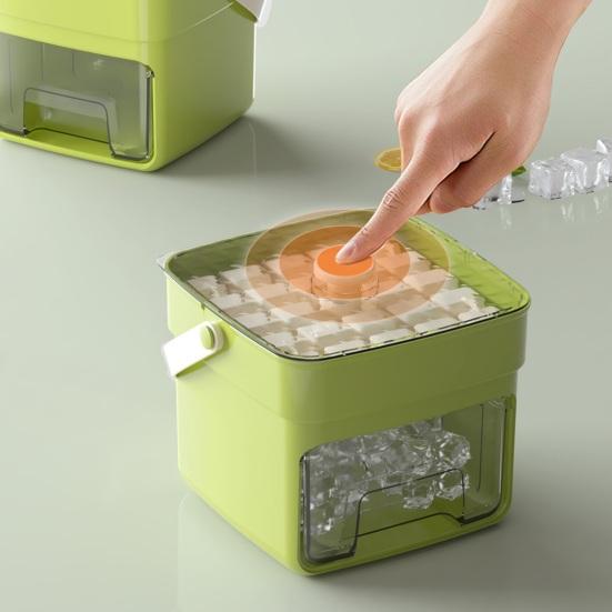 Press-Release Ice Cube Tray with Storage Bin & Ice Shovel Large Capacity Ice Mold for Freezer Leak-Proof Stackable BPA-Free Ice Maker for Home Party
