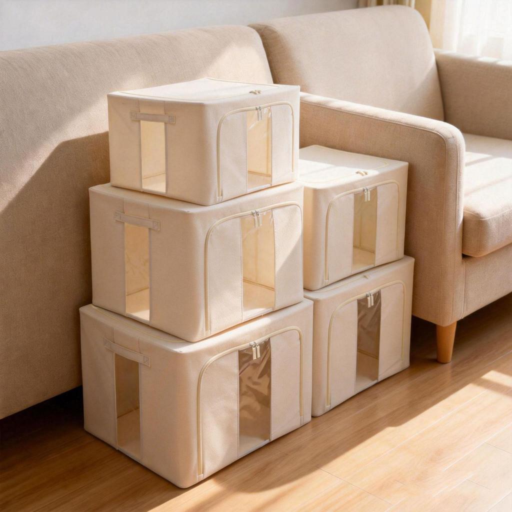 Large Capacity Oxford Cloth Storage Box: Foldable, Washable, Dustproof Clothes Organizer with Steel Frame for Bedroom & Duvet Storage.