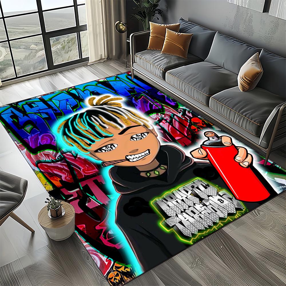3D Print Juice WRLD 999 Legend Rapper Album Carpet Rug for Living Room Bedroom Home Sofa Decoration,Kids Play Non-slip Floor Mat