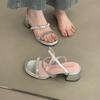 Fashion Women's Summer Gladiator Sandals Fashionable Crystal Narrow Band Footwear Ladies Thick Heel Sandalias