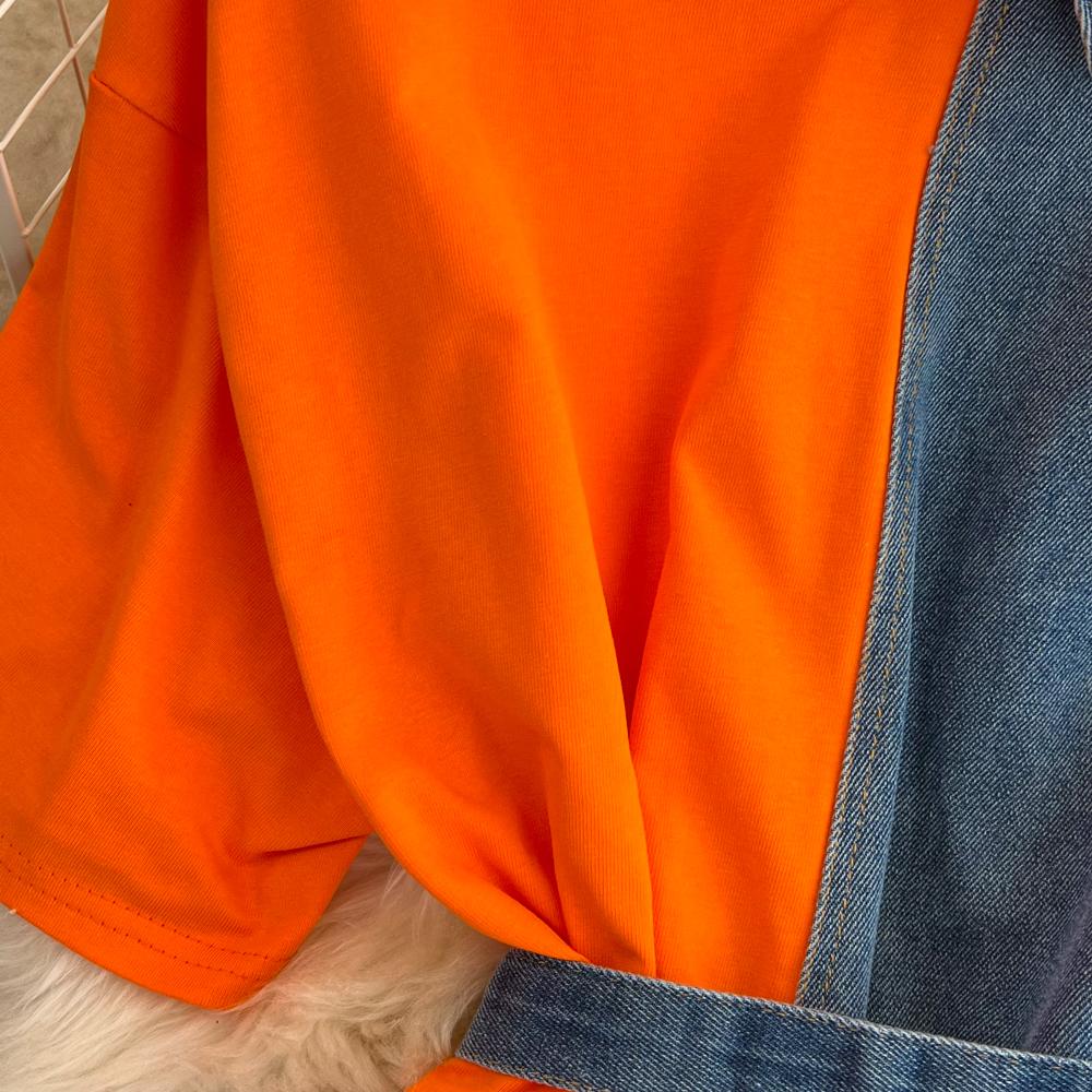 Элегантные летние женские лоскутные джинсовые рубашки, винтажные повседневные тонкие блузки, топы с поясом, женский модный пуловер, одежда, новинка