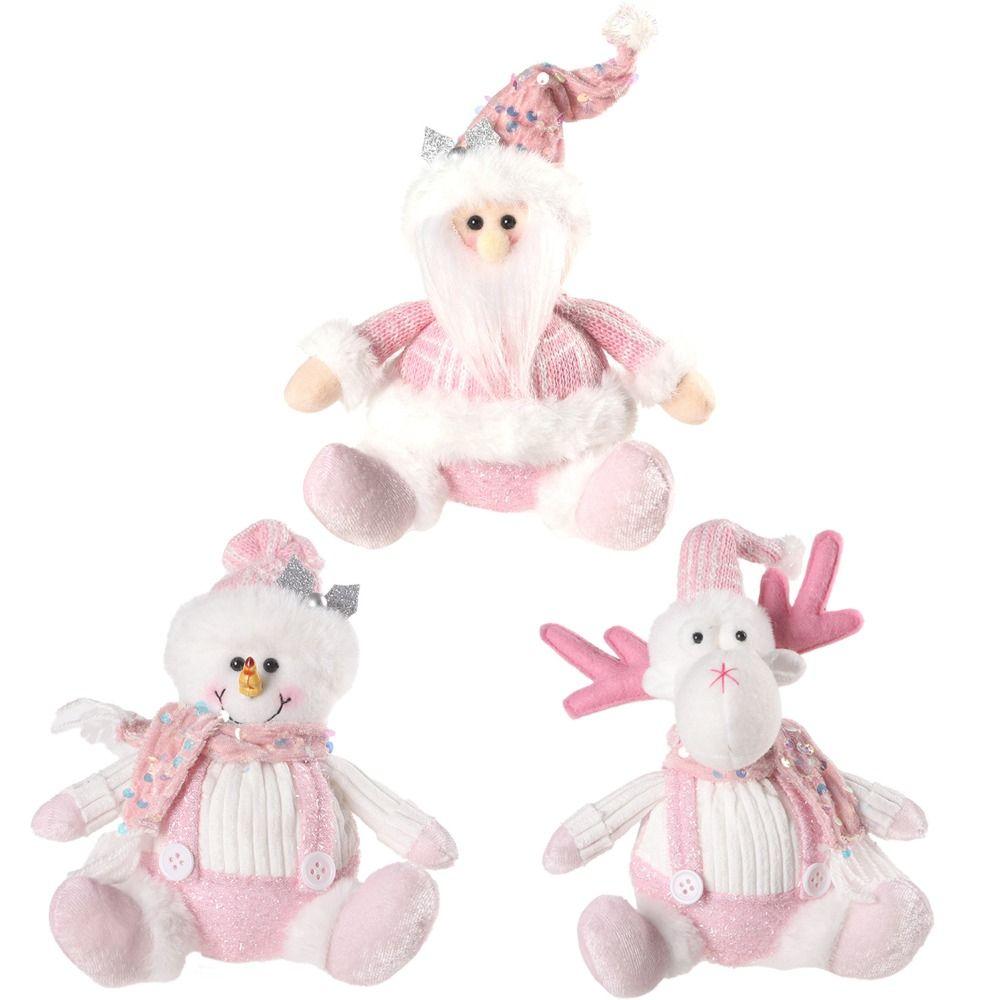 Sitting Knitted Elk Snowman Doll Realistic Christmas Pink Doll Decorations Kids Birthday Christmas