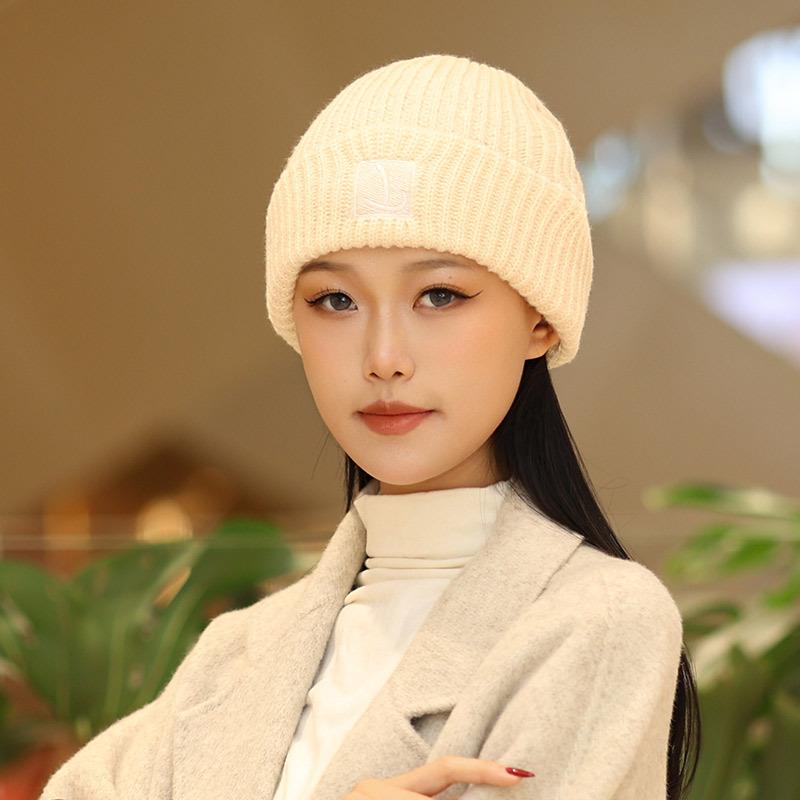 Большой обхват головы толстая шерстяная шапка женская осенне-зимняя свободная теплая шапка-бини шапка от холода большое лицо маленькая вязаная шапка с ушками