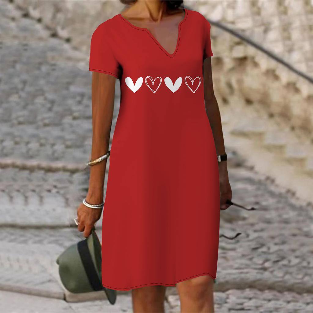 Summer Fashion V-neck Dress Ladies Short Sleeve Elegant English Printed Dress Loose Casual Dress for Women