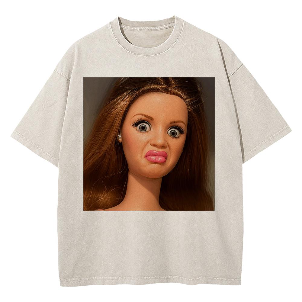 Cotton Vintage Washed Kawaii Disgusting Doll Face Funny Meme T Shirt Fashion Menwomen Male Acid Wash Tees Vintage