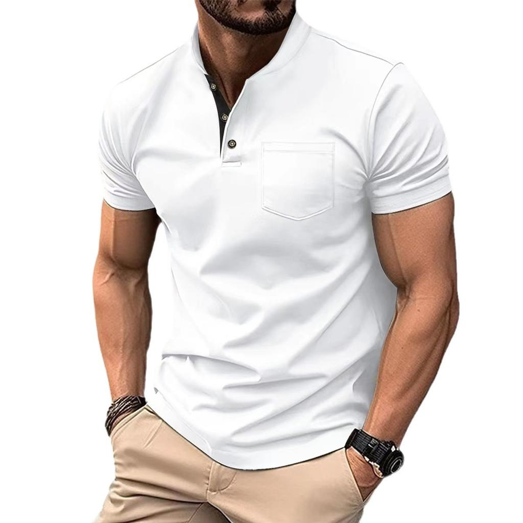 Летняя рубашка поло больших размеров для мужчин, повседневные однотонные топы, модная футболка с коротким рукавом и карманом на пуговицах