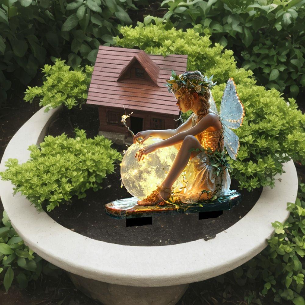 Catching Light Ball Design Fairy Mini Figurine Acrylic Garden Stake  Courtyard