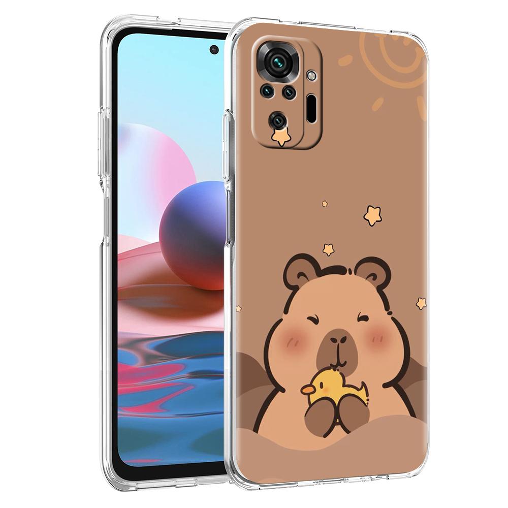 Прозрачный чехол для телефона для Redmi 14C 13C 10C 10 9 Note 13 12 11 K50 K40 Plus Pro 5G Мягкий ТПУ чехол Милый мультяшный узор с капибарой