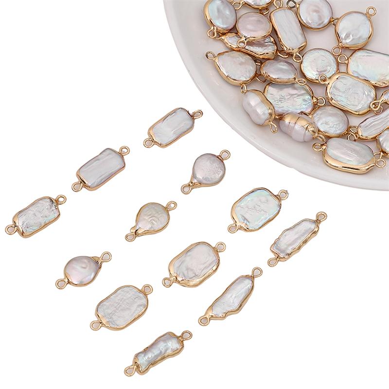 Натуральный пресноводный жемчуг, неправильная форма, золотая окантовка, двойные подвески для DIY ожерелья, браслета, серег, изготовления ювелирных изделий