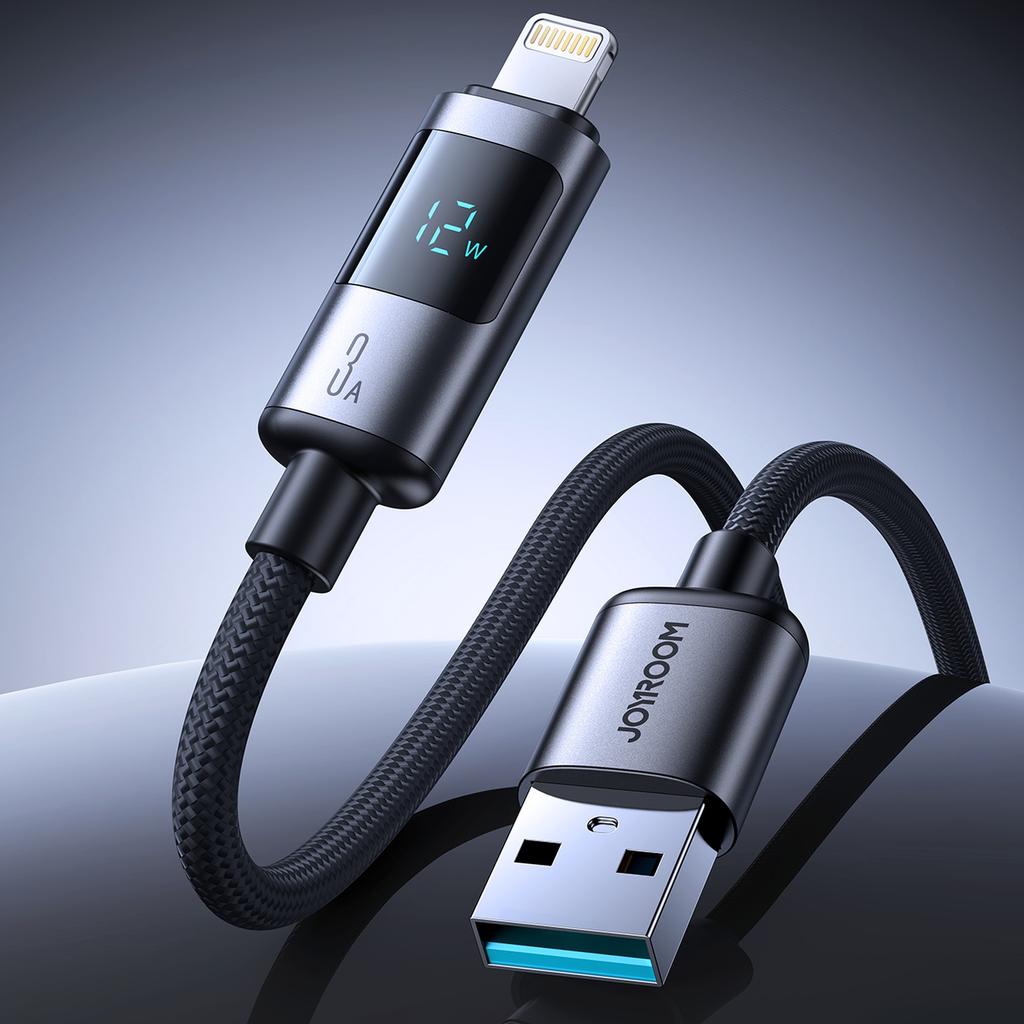 Cable with display USB-A - iPhone Lightning 3A 1.2m - black
