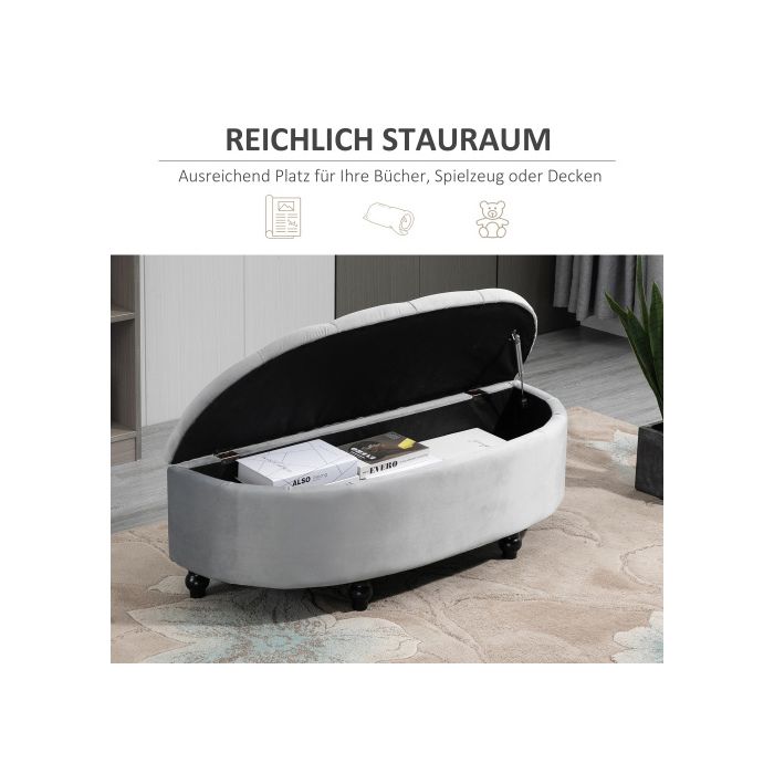 Banc de rangement - MUVOE - Tabouret en velours gris - 2 en 1 - Confort maximal - Style classique