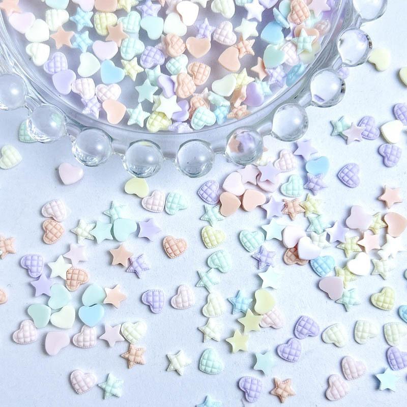 Plaid Resin Heart and Star Nail Art Decorations Flat Colorful Girl Nail Accessories DIY Accessories