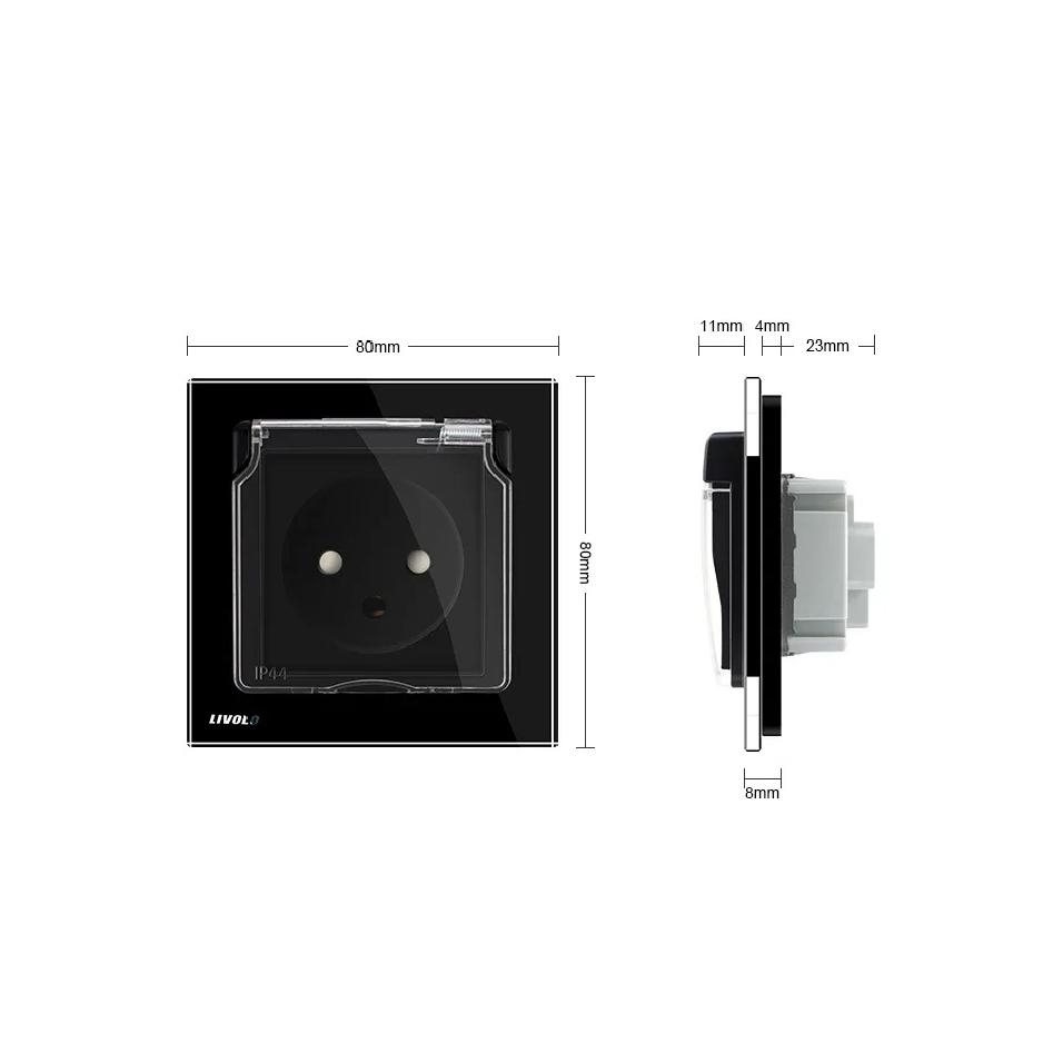 Livolo Israel Standard Power Socket,Crystal Glass Panel, AC 100~250V 16A, VL--C7C1ILWF,with the Waterproof Cover,Light Switch