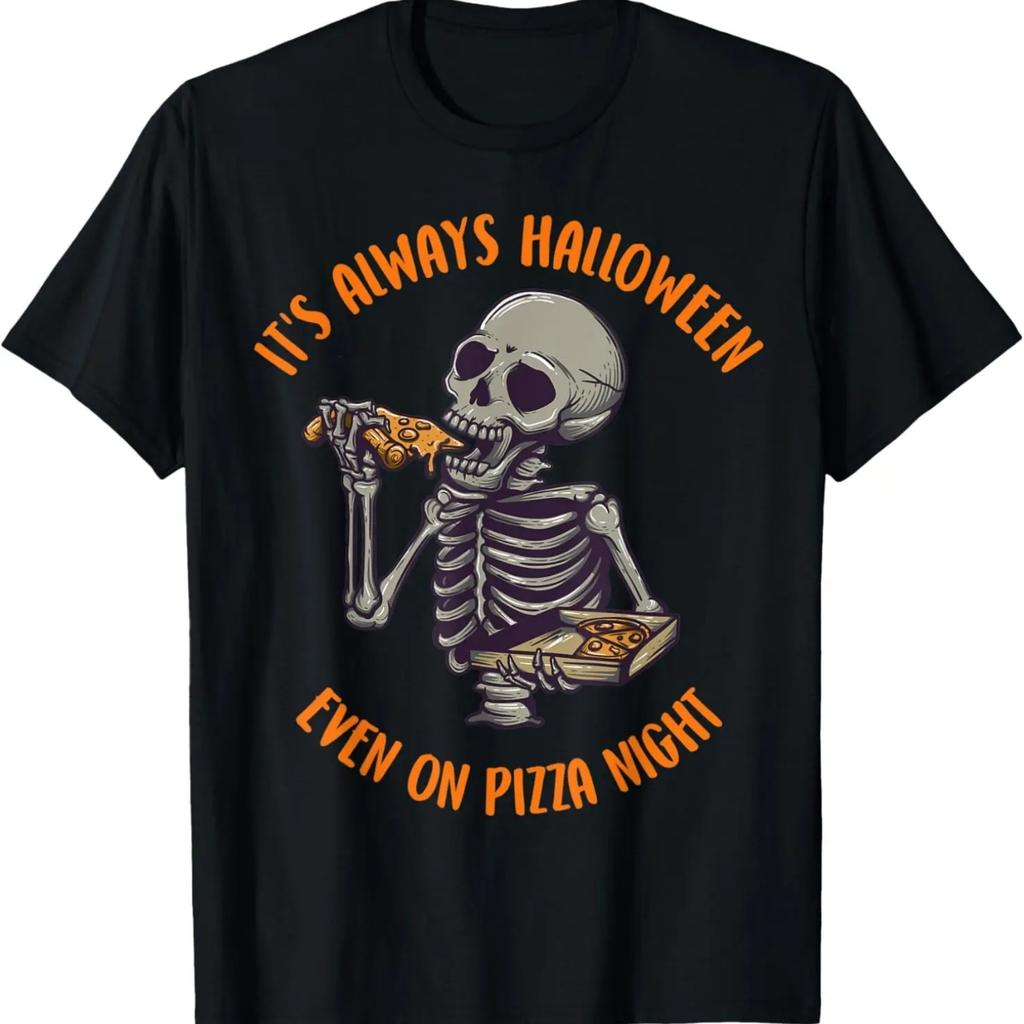 Its Always Halloween Skelton Trick Or Treat Pizza October T-Shirt