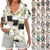 Womens Short Sleeve V-Neck Shirts Floral Print Loose Casual Basic Tees Summer Tops