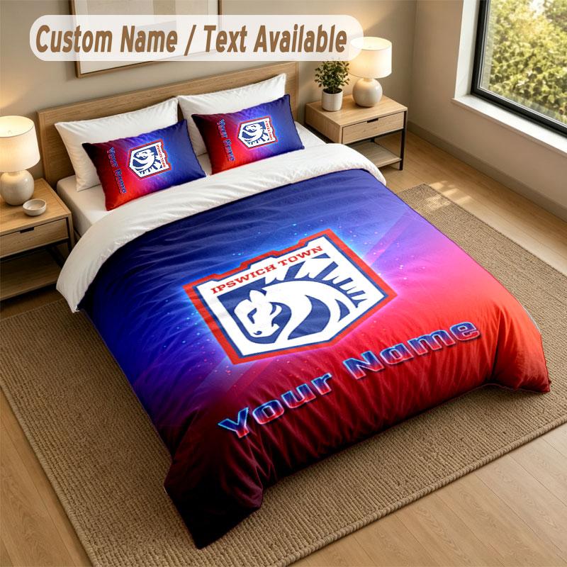 Bedding Set 1 Duvet Cover 2 Pillowcases Ipswich Town Print Soft Bed Linen Bedroom Decor