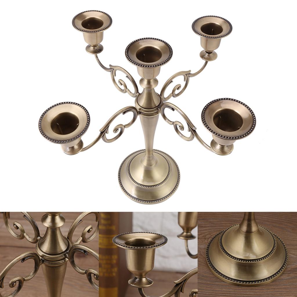 5 Arms Alloy Candle Holder European Style Candelabra Wedding Candlestick Home Decor Bronze