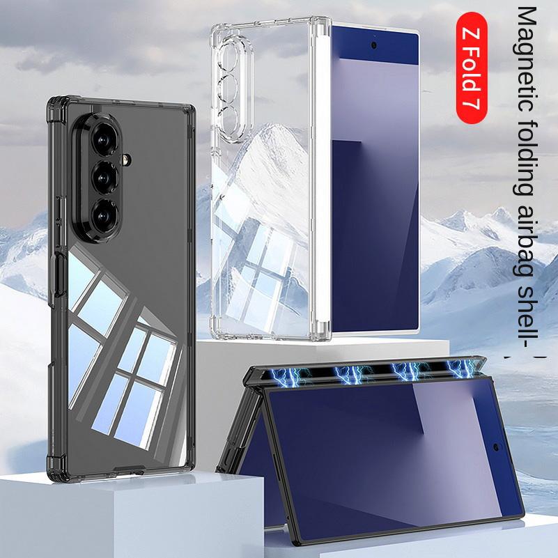 Four-corner Airbag Anti-drop All-inclusive Hinged Transparent Phone Case for Samsung Galaxy Z Fold 7 Fold7 Camera Protect Cover