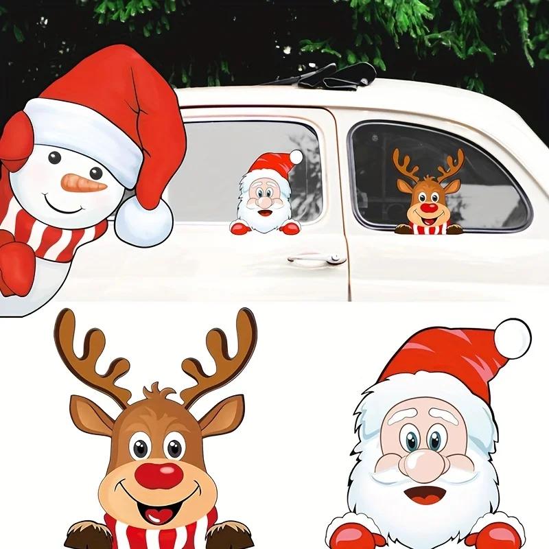1PC Santa Claus snowman & Reindeer Motorcycle Sticker - Waterproof Anti-Scratch Christmas Vinyl Decal for Car Windows