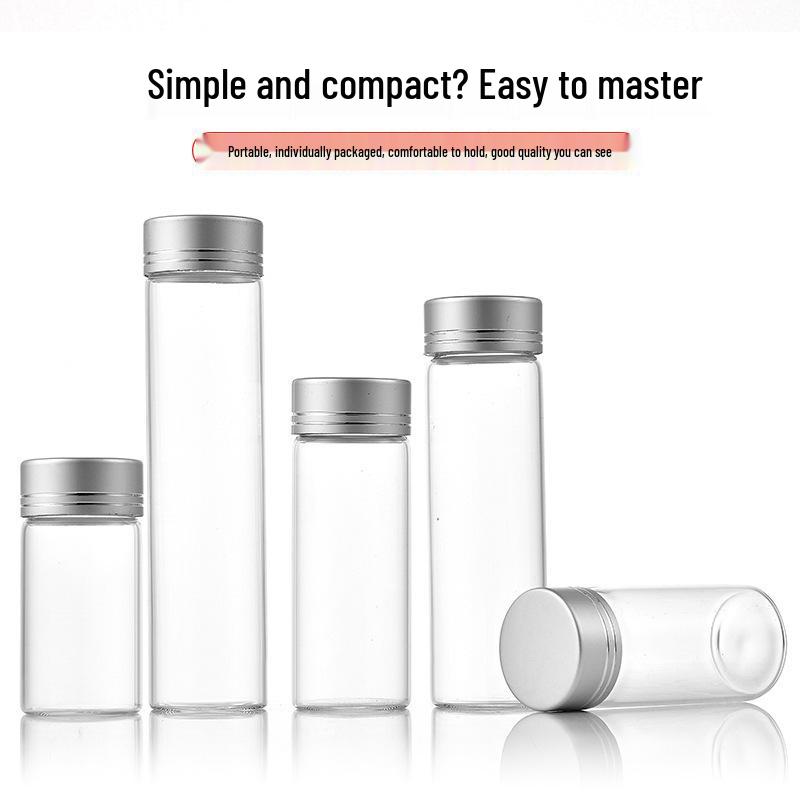 High-Transparency Glass Control Bottle with Silver Cut-Line Aluminum Cap, Portable 30mm Sealed Agarwood Display Bottle.