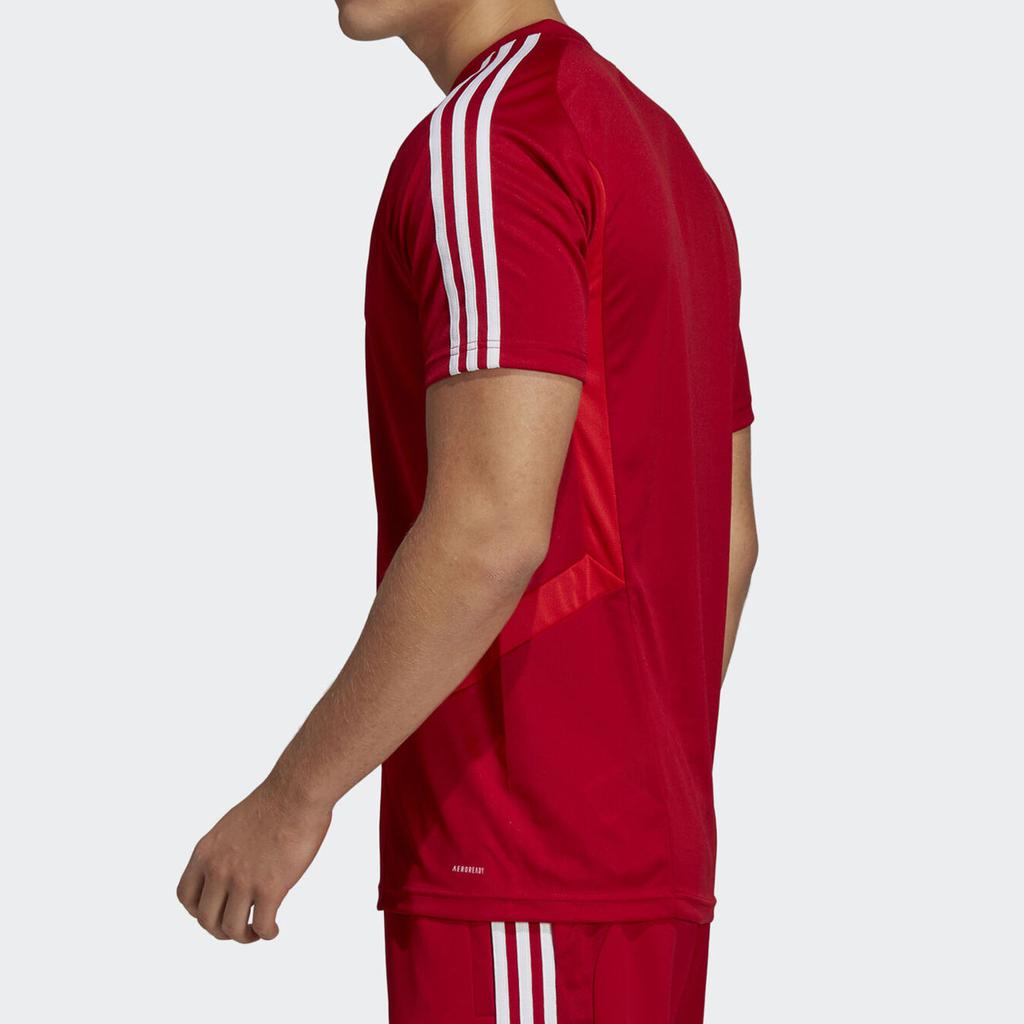 Adidas Сплошная цветная футболка с логотипом и v-образным вырезом с короткими рукавами, мужские топы, красный D95944