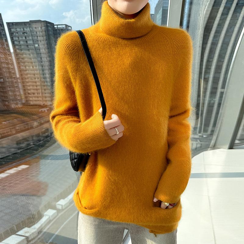 Lekasha 100% Mink Cashmere High Neck Knit Sweater - Versatile Solid Color for Autumn/Winter