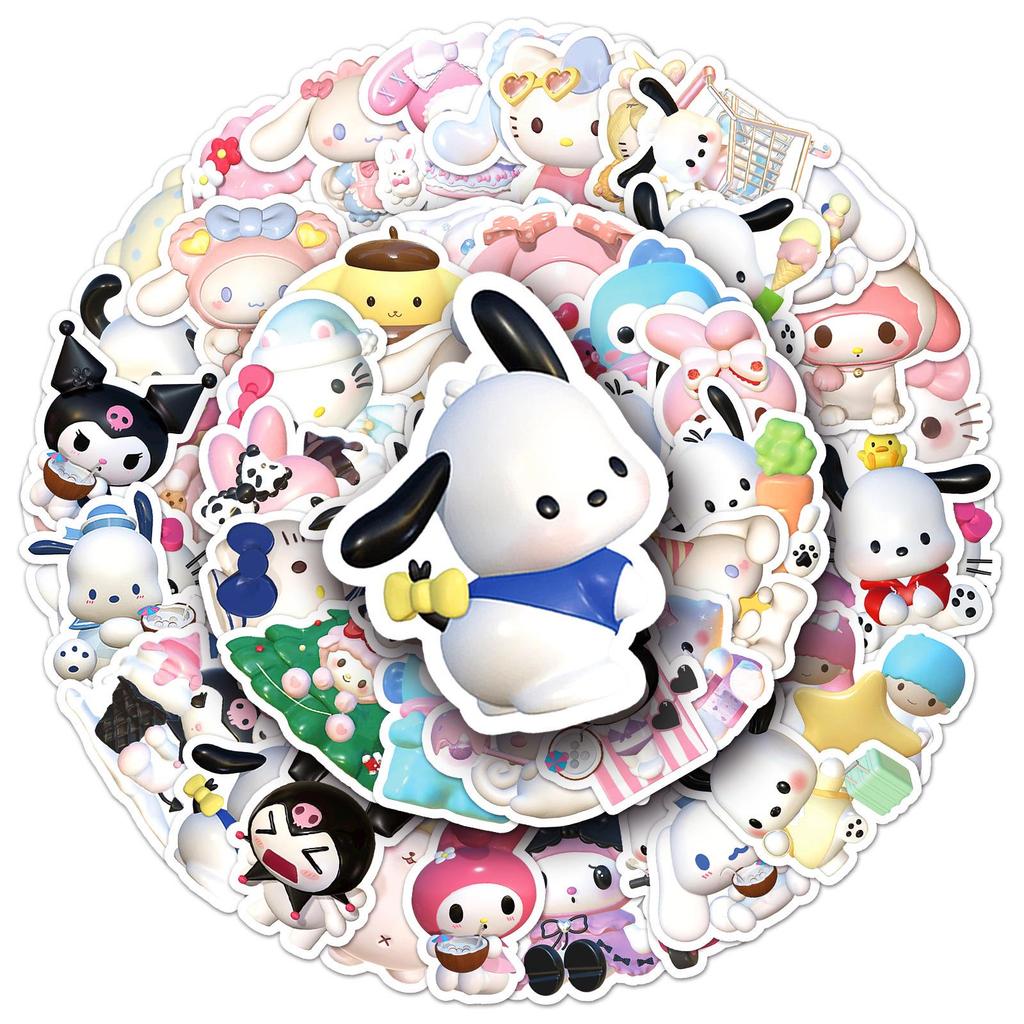 50 Листов 3D Наклеек Sanrio Коллекция - Японские/Корейские Аниме Товары для Ведения Дневника и Канцелярских Принадлежностей