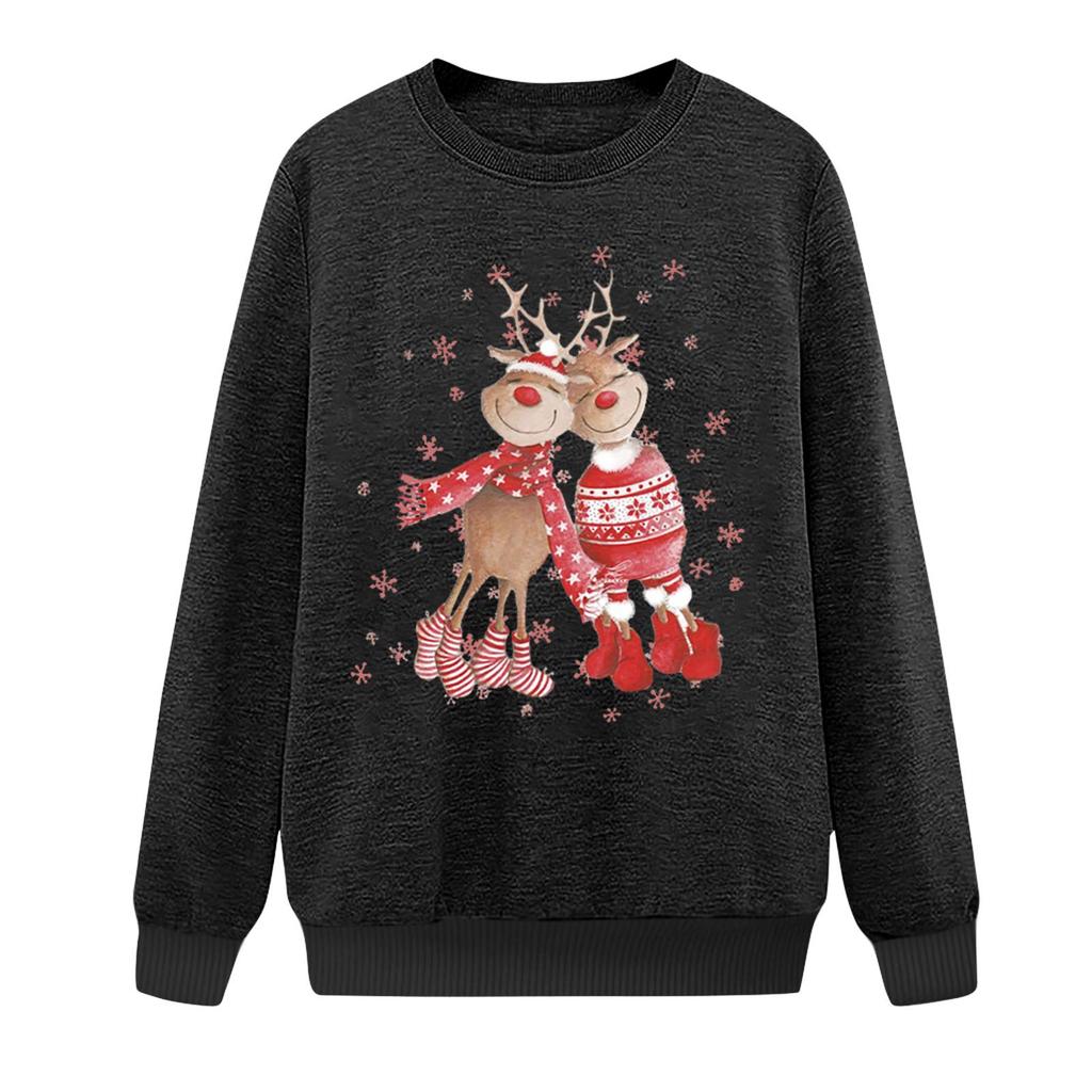 (SM)Женская мода Зимний круглый вырез с длинным рукавом Свободный свитер с рождественским принтом