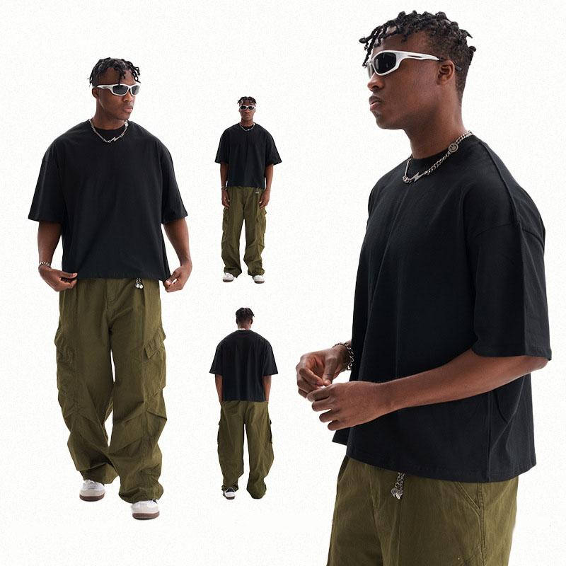 New Men'S Polo Shirt Made Of Pure Cotton With Dropped Shoulders High-Quality Loose Fit For Fitness Versatile For Daily Exercise Short Sleeved Casual