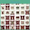 Christmas Cushion Cover Pillow Case Linen Xmas Sofa Home Decor Reindeer Snow