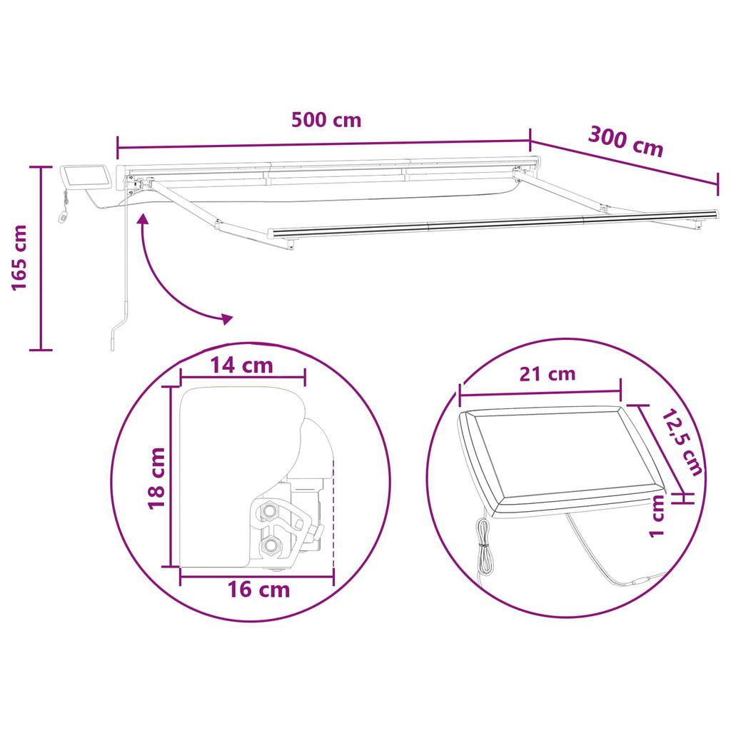 Manual Awning Frame with LEDs Sand 5 x 3 m