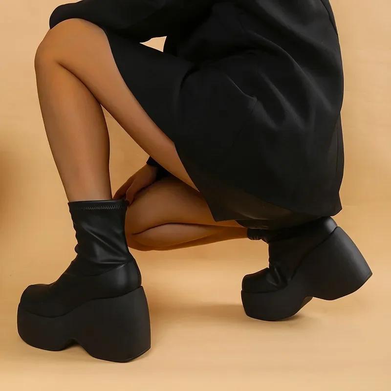 Fashion Brand New Gothic Style Sexy Elegant Chunky Platform Women Ankle Boots Big Size 43 Walking Comfy Woman Shoes Platform Shoes