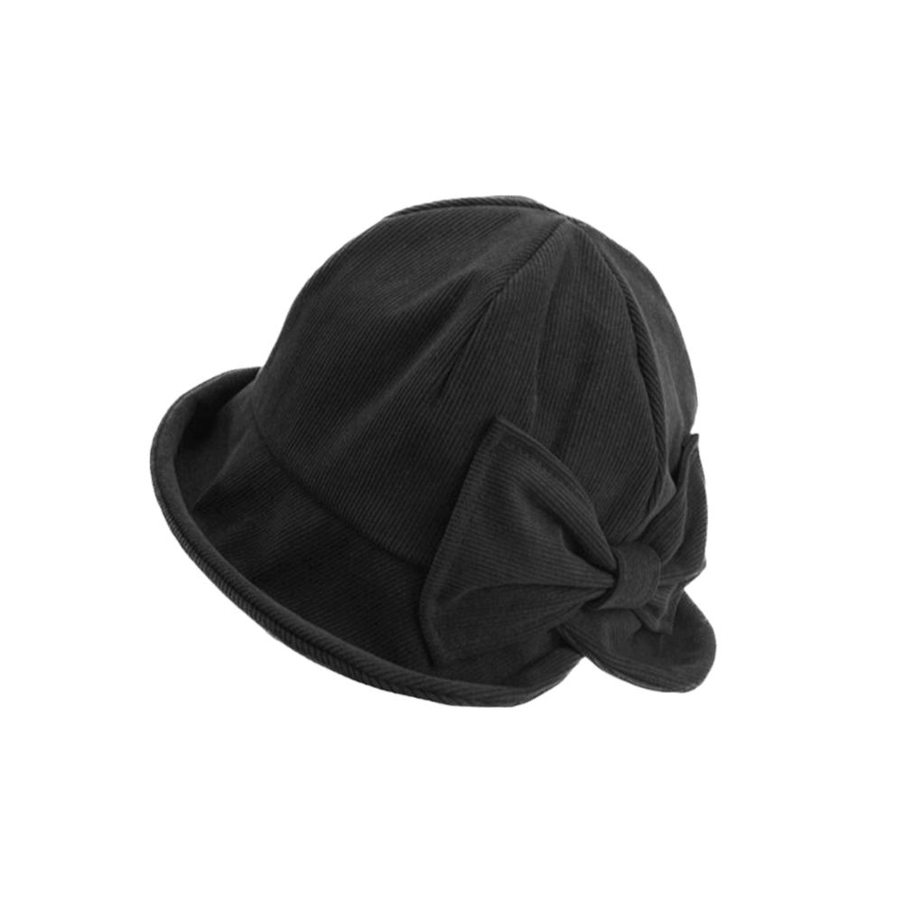 Bowknot Fisherman Cap Warm Basin Cap Vintage Corduroy Bucket Hat Daily Commuting