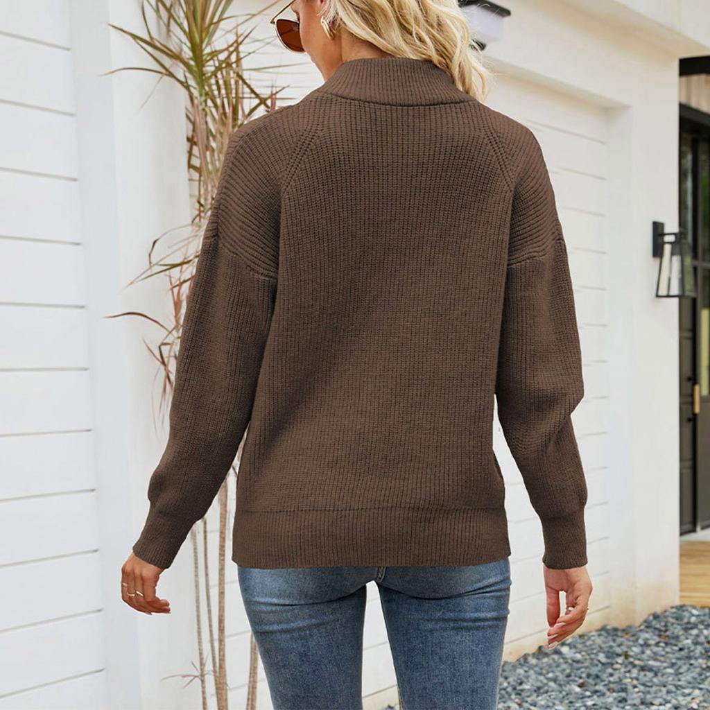 Женский И Зимний Вязаный Модный Однотонный Лоскутный Пуловер С Длинным Рукавом Свитер