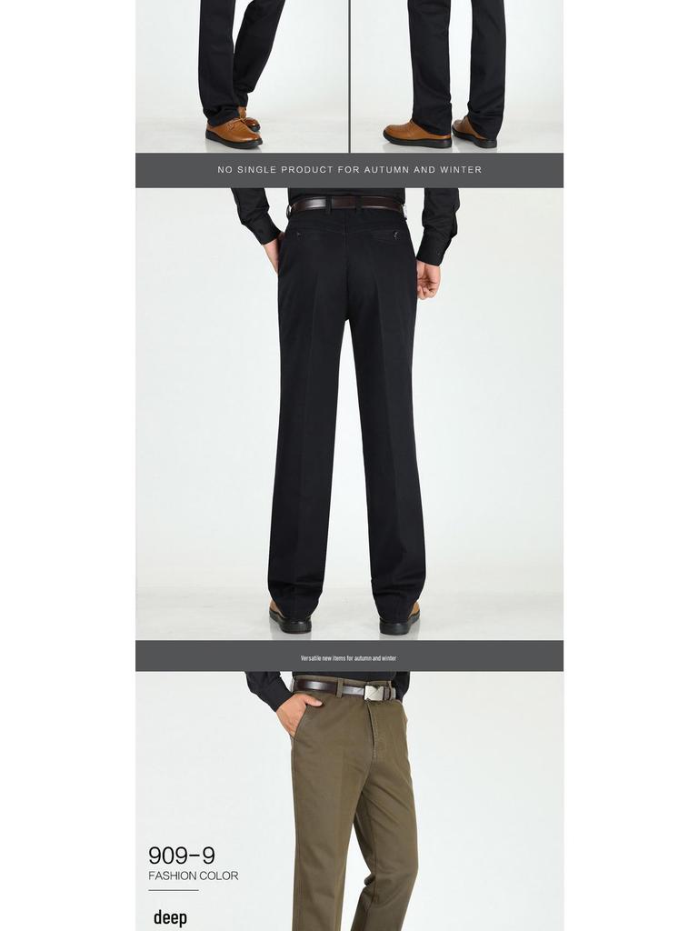 Мужские хлопковые повседневные брюки - Осень/Зима, Свободный крой, Высокая посадка, Прямые штанины, Для среднего и пожилого возраста