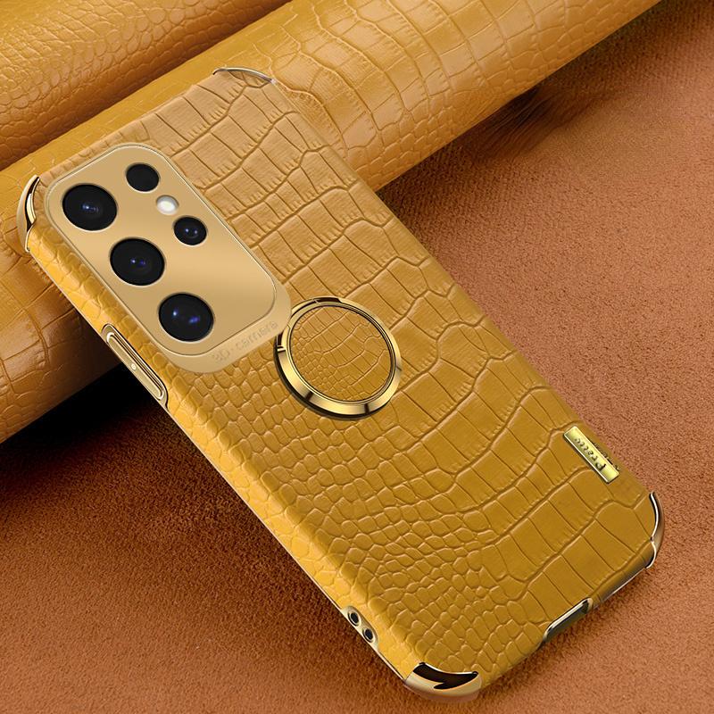 Роскошный чехол для телефона из кожи с узором под крокодила для Samsung Galaxy S24 FE S23 S22 S21 Ultra Plus FE Note 20 9 8 Задняя крышка с кольцом