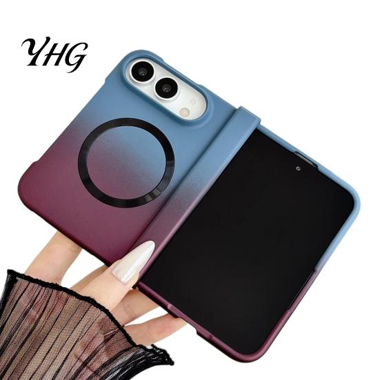 Anti Fingerprint Matte Phone Cover Magnetic Case for iPhone, Gradient Skin-like Protective with Built-in Ring Fast Charging And Hinge Protection
