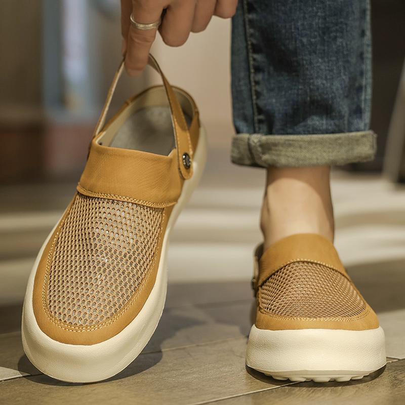 Дышащие сандалии с вырезами, летняя пляжная обувь, мужские сандалии для вождения, верхняя одежда, сандалии на мягкой подошве, противоскользящие, мужские шлепанцы, полушлепанцы