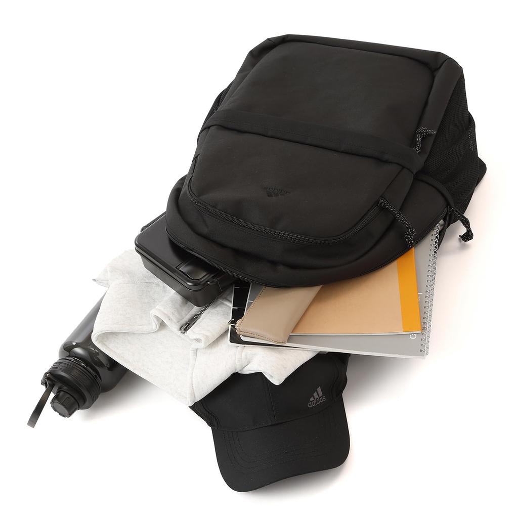 Рюкзак B4, размер для хранения ПК, 27 л, круглый, тип 1, воздушная камера, школьная сумка, школьный рюкзак, черный x белый x белый, высота 46 x ширина 31 x глубина 19 см [Adidas] 15,6 дюйма