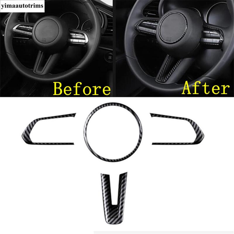 Steering Wheel Button Decoration Cover Kit Trim For Mazda 3 - 2025 / CX-30 - 2025 ABS Red / Carbon Fiber Accessories