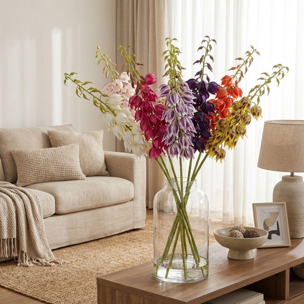 Plastic Yucca Flower Branch Bell Shaped Hanging Bell Flower Artificial Yucca Stem  Living Room