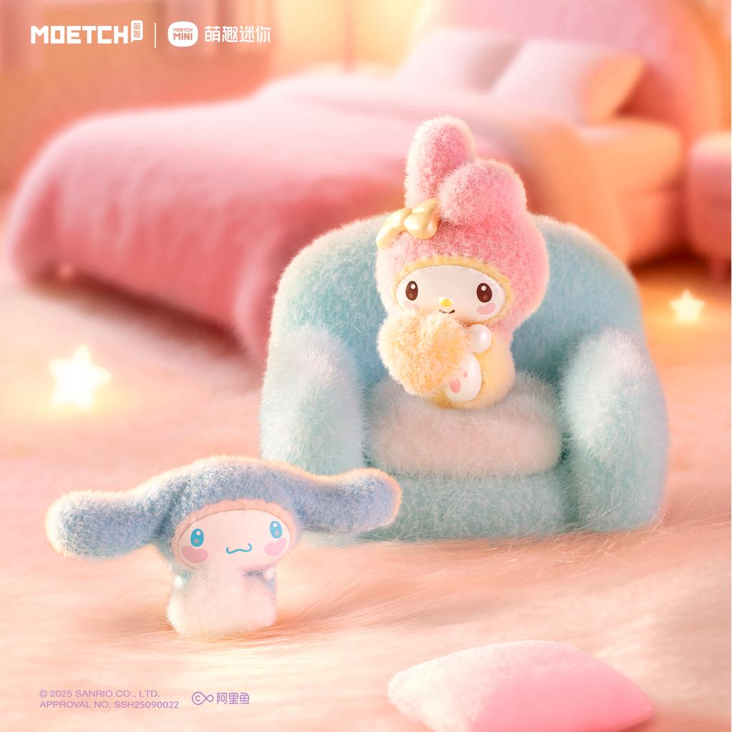 Sanrio Furry Little Baby Series Blind Box Cute Kuromi Mini Figurine Pochacco Cinnamoroll Desktop Scene Decoration Ornament Gift