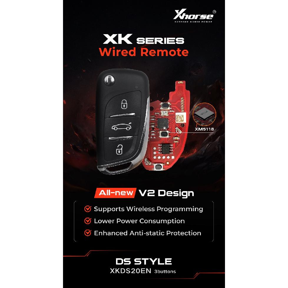 Xhorse XKDS20EN Ключ-пульт на проводе 2-го поколения для DS Стиль 3 кнопки 5 шт./лот Поддержка беспроводного программирования