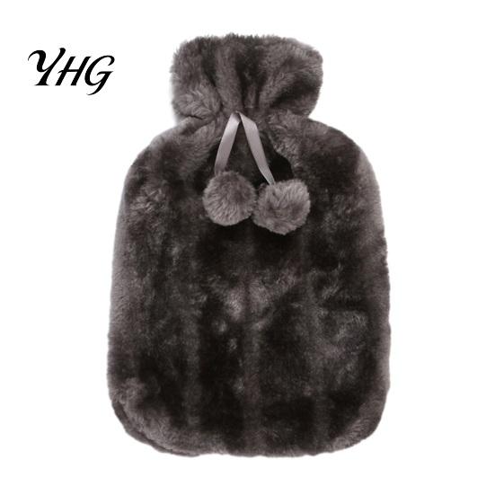 Period Pain Relief Hot Water Bag 2L Bottle with Plush Cover, Pompom Drawstring Bag, Winter Warm for Hands, Feet, Stomach Portable